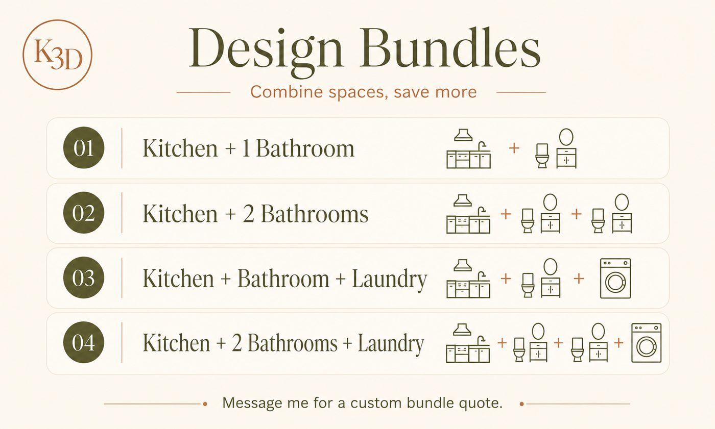Design bundle options: kitchen plus bathroom, laundry, and more combinations
