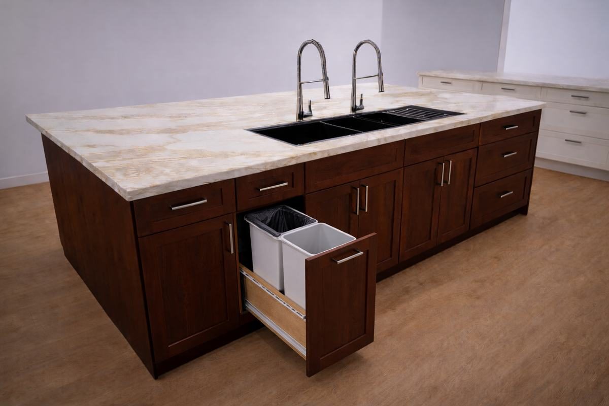 Kitchen with white and ash brown cabinets