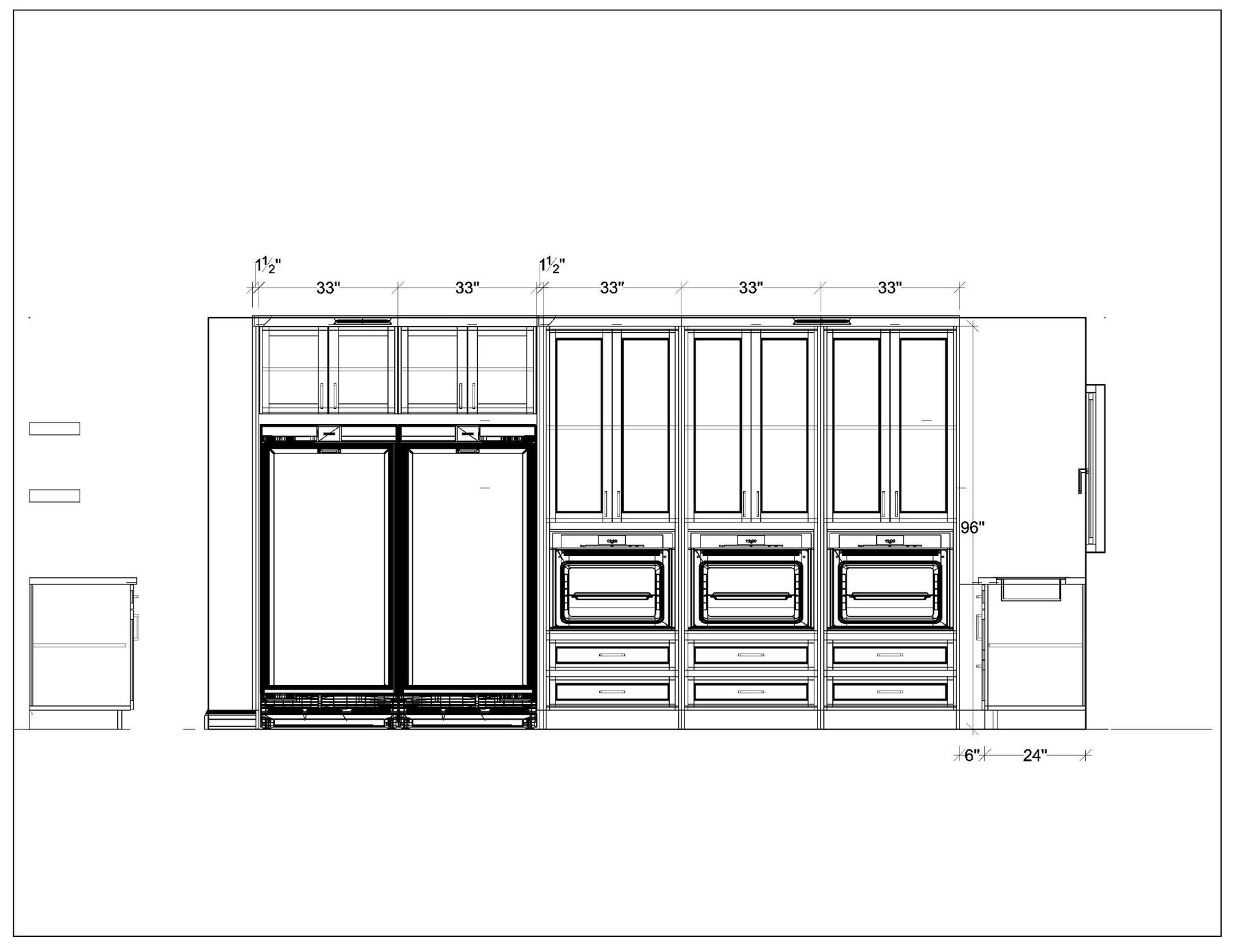 Scullery wall elevation with integrated appliances